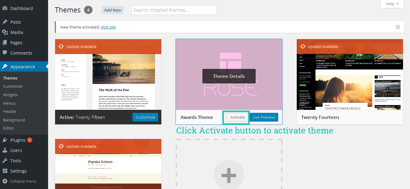 Installation – Docs – Awards Blog Theme